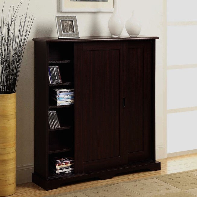 Sliding Door Multimedia Stand, DARK CHERRY, hi-res image number 0