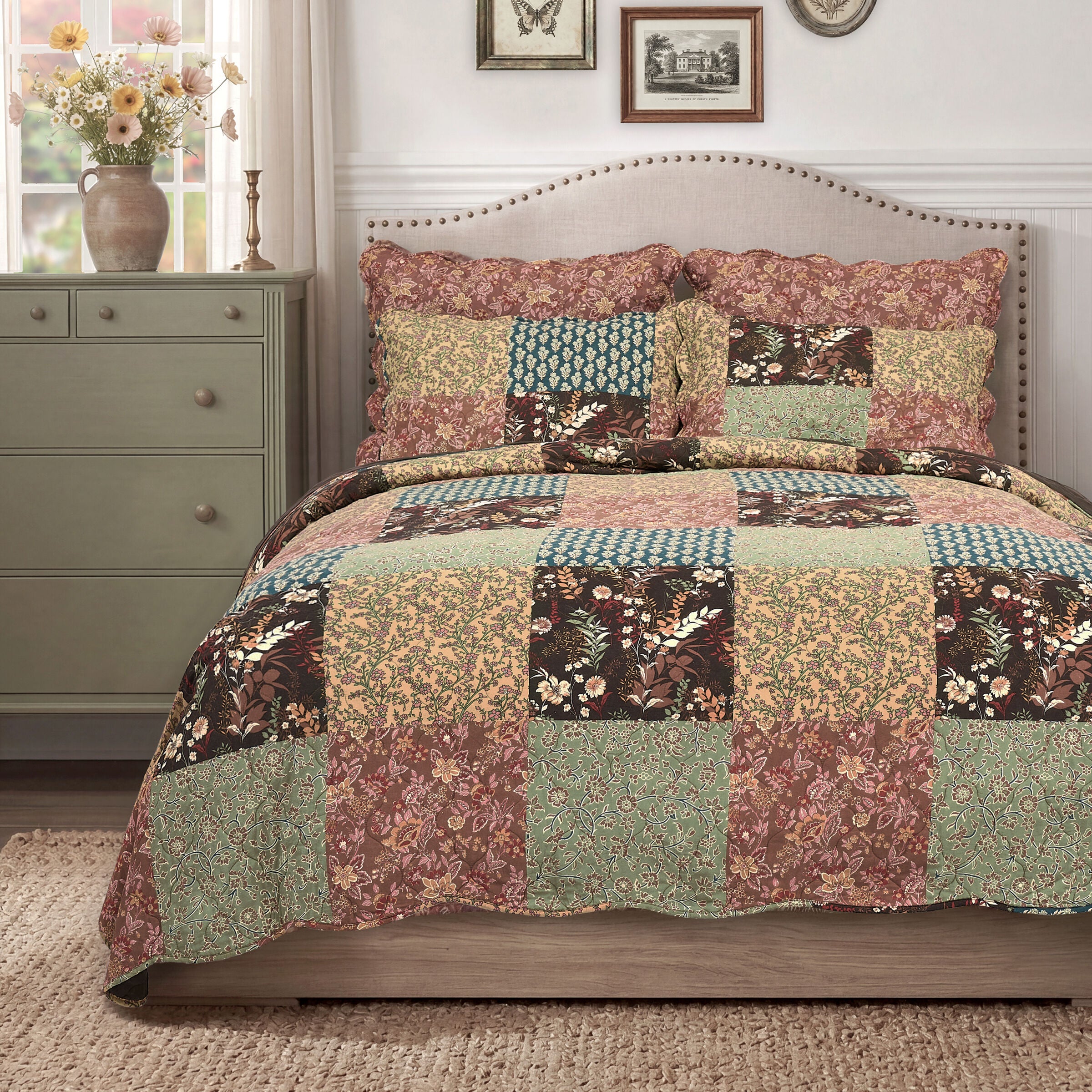 Hazel Floral Botanical Patchwork Print Quilt Set, MULTI, hi-res image number 0
