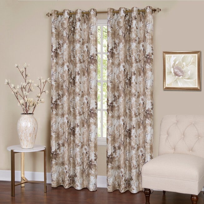 Tranquil Lined Grommet Window Curtain Panel, TAN, hi-res image number null