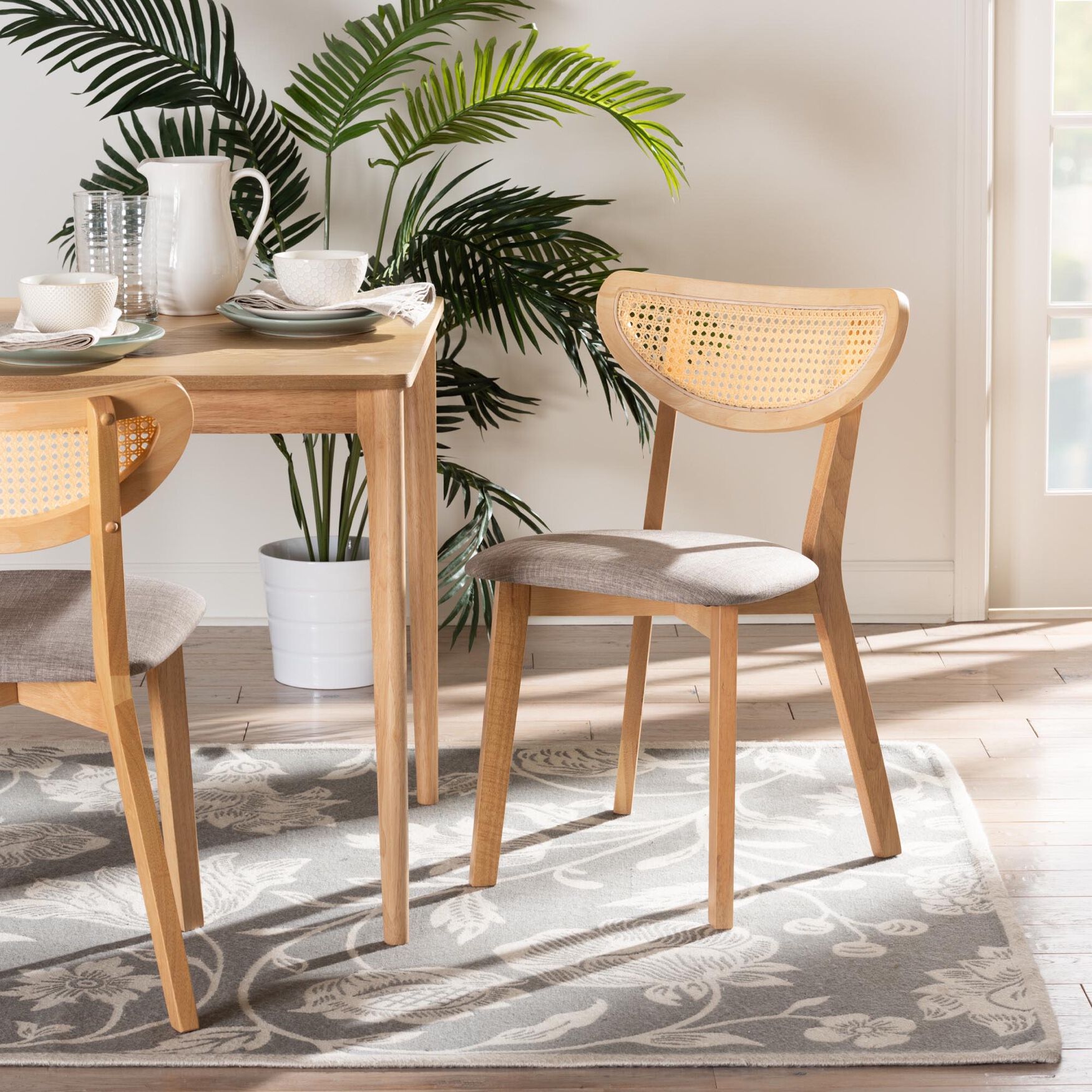 Dannell Mid-Century Modern Cream Fabric And Black Finished Wood Dining Chair, , alternate image number 12