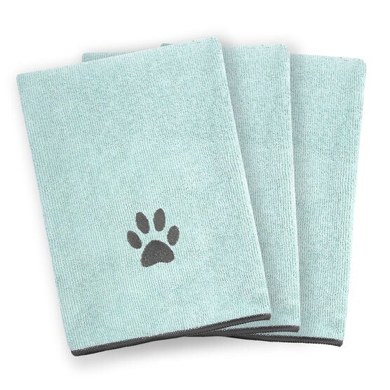 Embroidered Microfiber Pet Towel, Small, 3 Pieces, PAW SPA BLUE, hi-res image number null