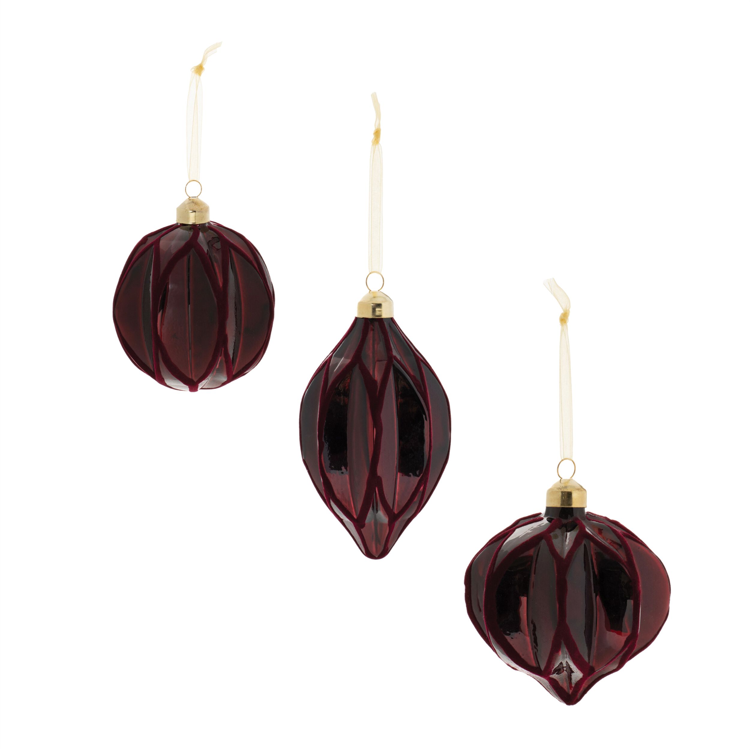 Velvet Glass Ornament (Set of 6), RED GOLD, hi-res image number 0