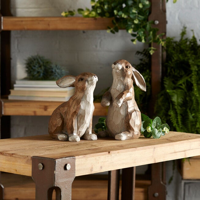 Carved Stone Garden Rabbit Figurine (Set Of 2), , on-hover image number null