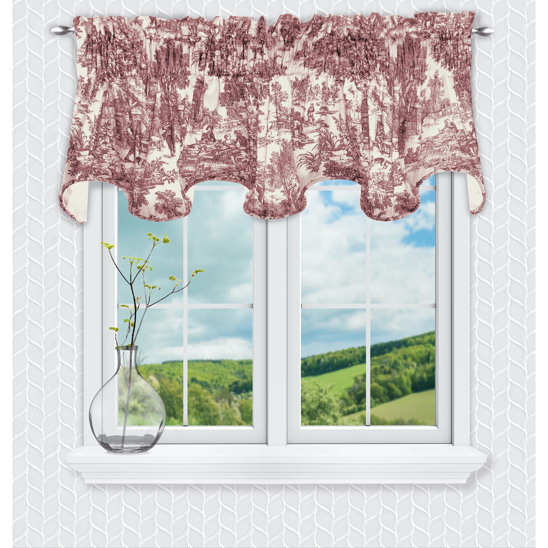 Victoria Park Lined Scallop Valance, RED, hi-res image number 0