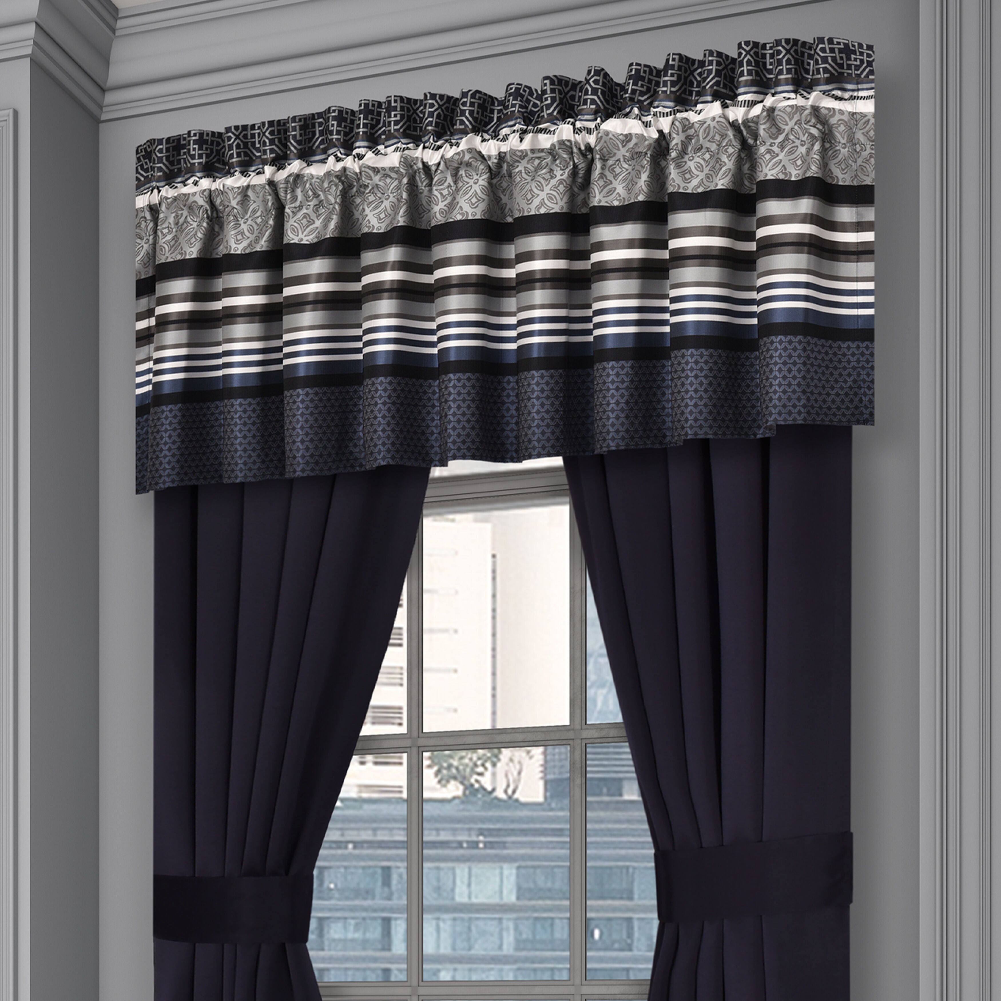 CARLISLE WINDOW STRAIGHT VALANCE, INDIGO, alternate image number 1