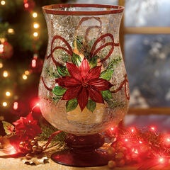 Holiday Hand-Painted Poinsettia Hurricane