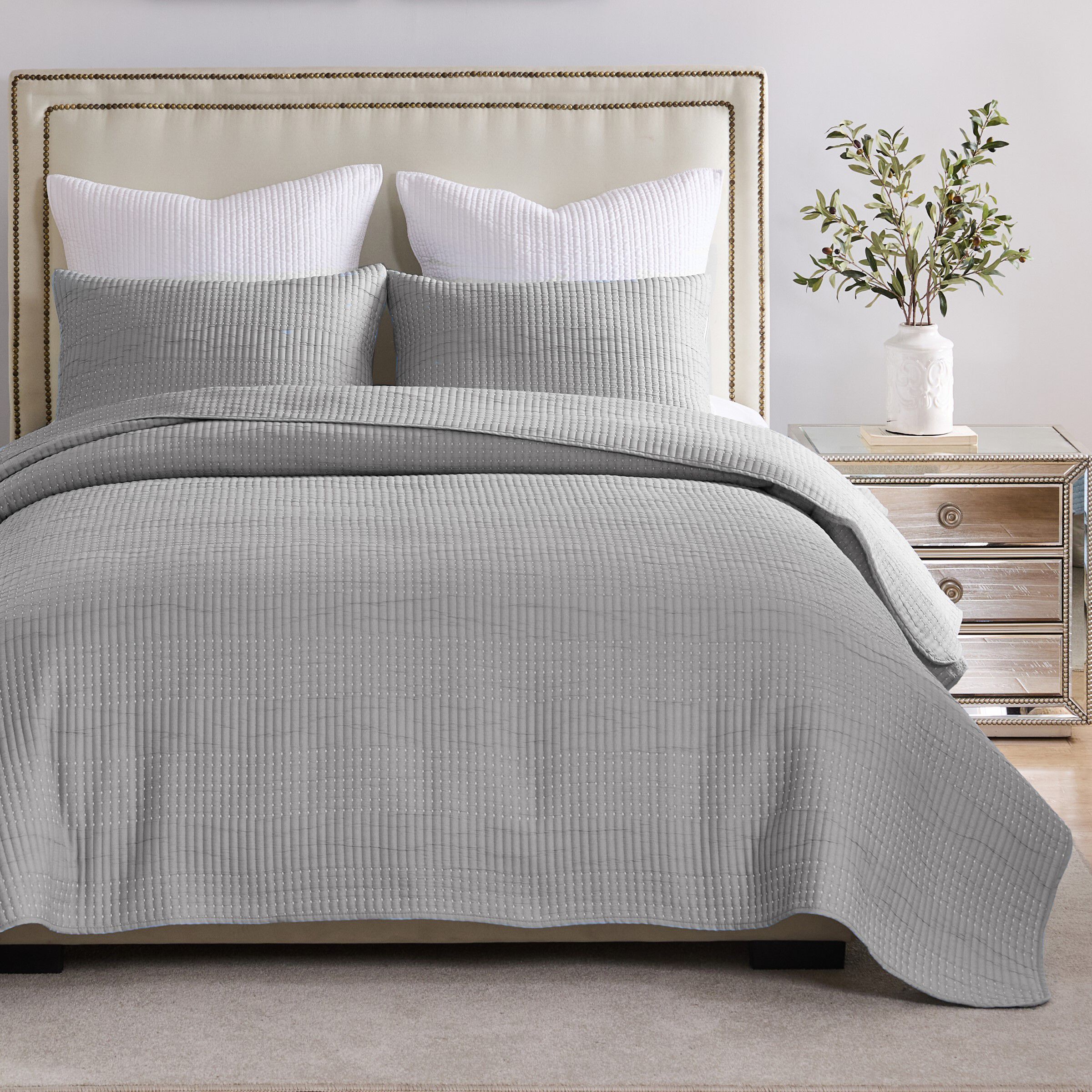 Greenland Home Fashions Cosmo Contemporary Matelass&eacute; Coverlet Set, GRAY, hi-res image number 0
