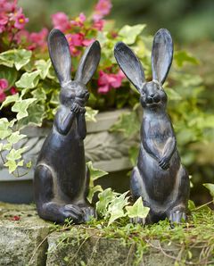 Brown Long Ear Rabbit Statue (Set of 2)