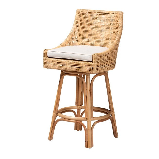 Bella Modern Bohemian Natural Brown Rattan Bar Stool, NATURAL BROWN, hi-res image number null