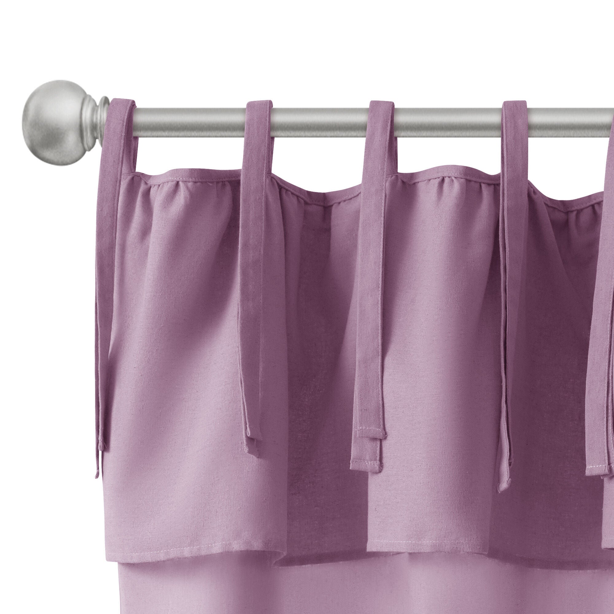 Recycled Cotton Blend Ruffle Tie Top Curtain Pair, BLEACHED MAUVE, alternate image number 4