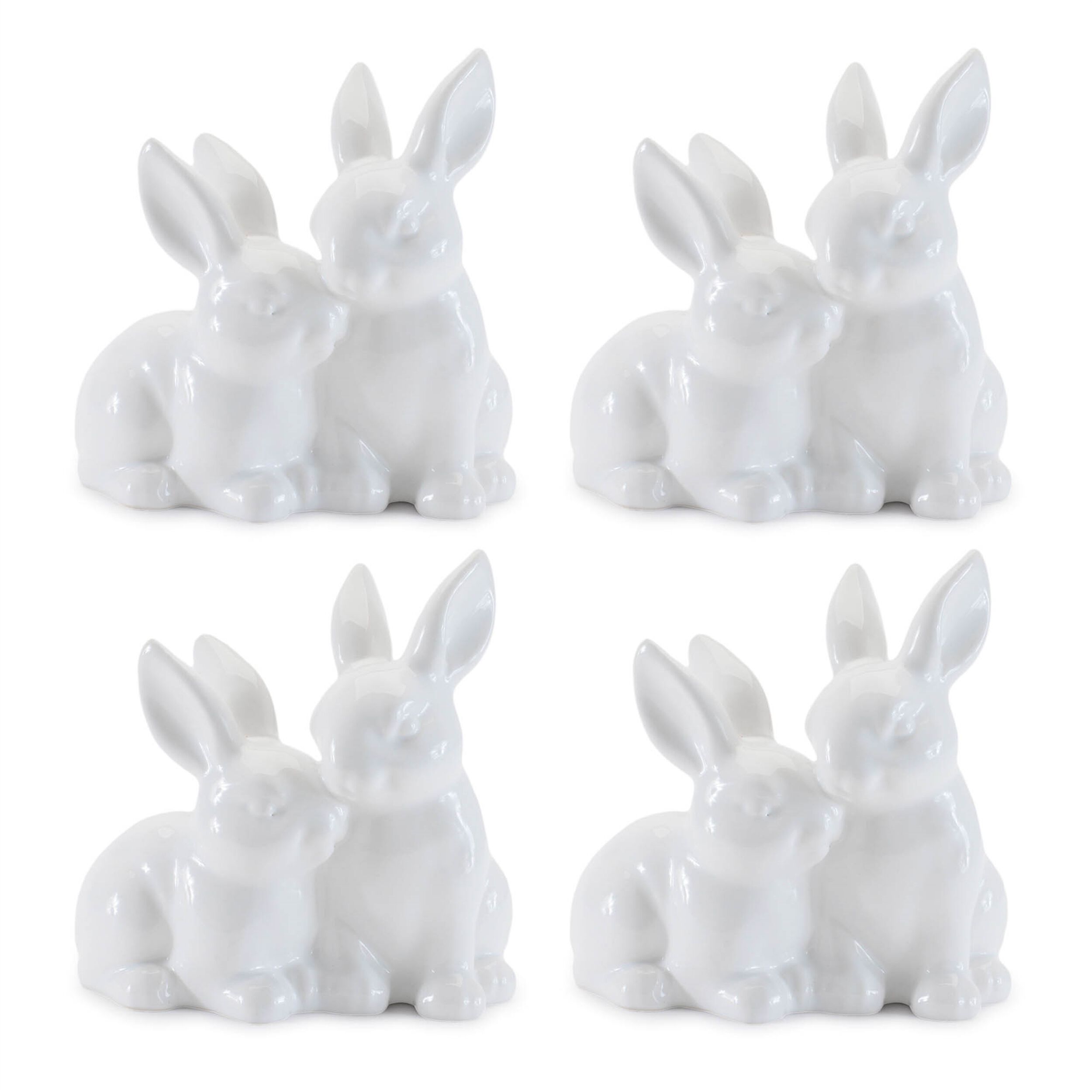 Ceramic Mini Garden Bunny Couple Set of 4, WHITE, alternate image number 2