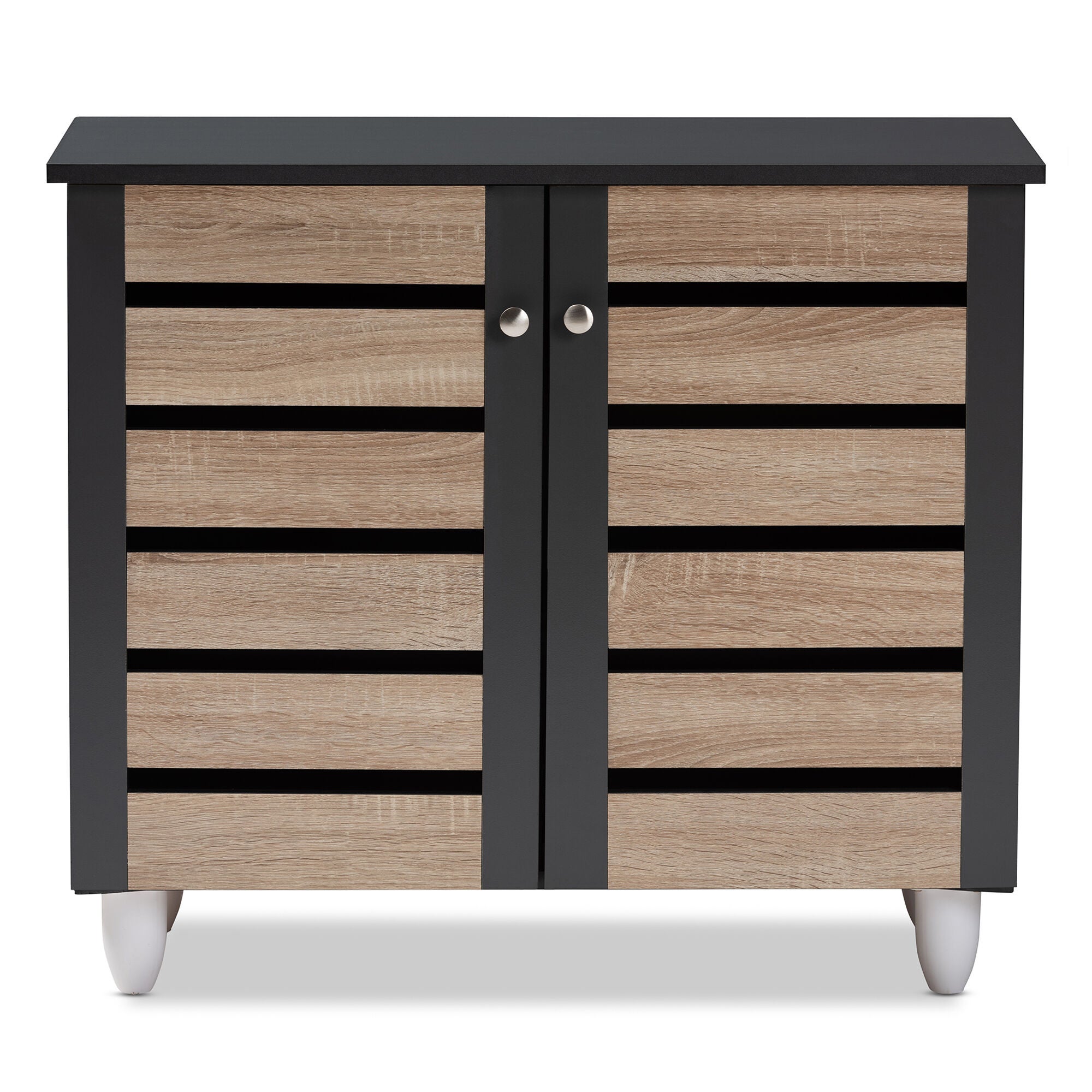 Gisela Modern and Contemporary Two-Tone Oak and Dark Gray 2-Door Shoe Storage Cabinet, OAK, alternate image number 4