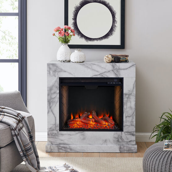 Dendale Faux Marble Fireplace w/ Alexa Firebox, WHITE, hi-res image number null