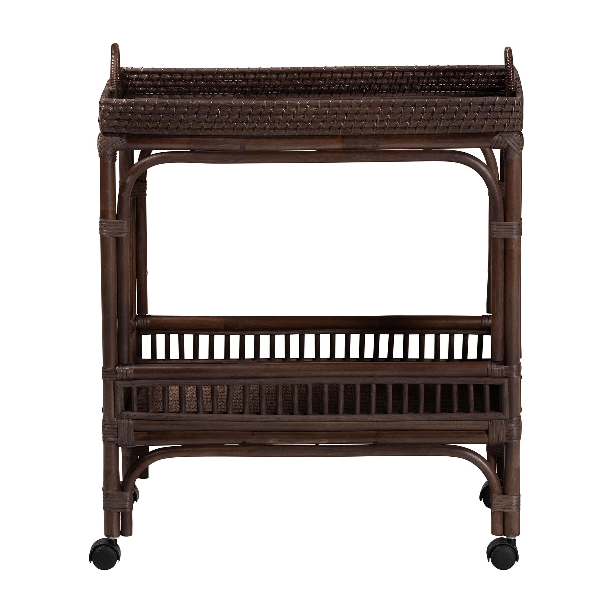 Lombok Natural Rattan Wine Cart, COFFEE, alternate image number 2
