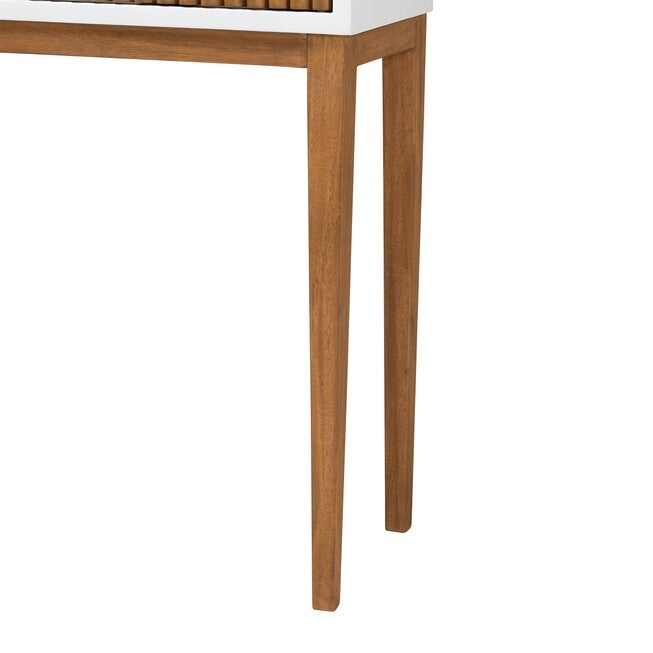 Odile Mid-Century Modern Two-Tone Natural Brown And White Bayur Wood 1-Drawer Console Table, , alternate image number null