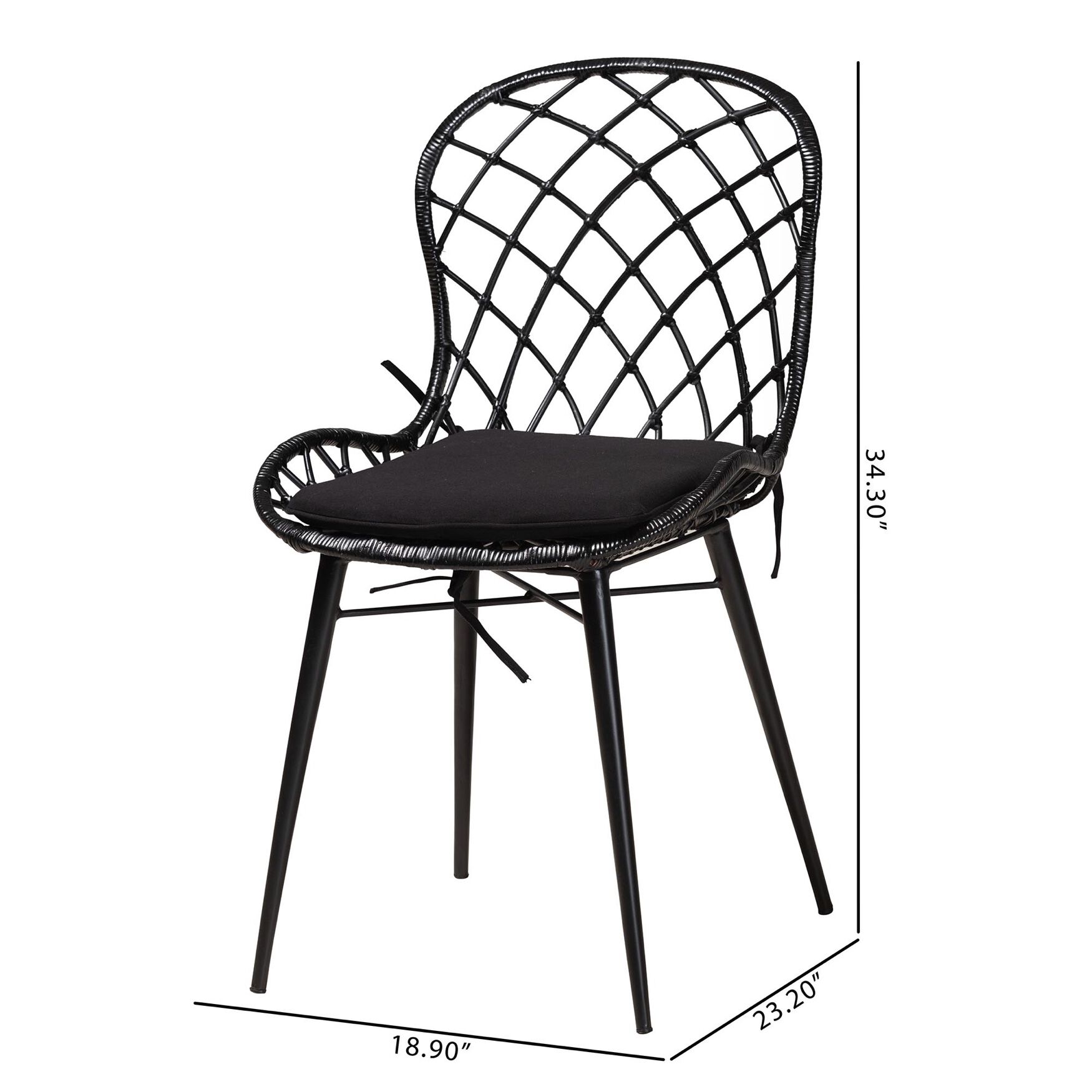 Sabelle Modern Bohemian Black Finished Rattan And Metal Dining Chair, , alternate image number 7