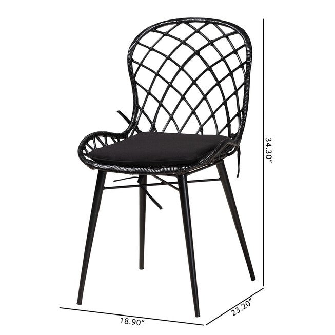 Sabelle Modern Bohemian Black Finished Rattan And Metal Dining Chair, , alternate image number 7