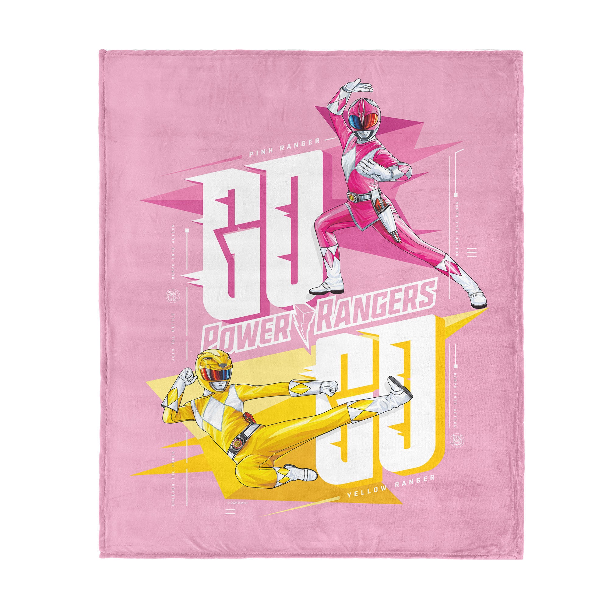 Hasbro Power Rangers Pink And Yellow Silk Touch Throw Blanket 40X50 Inches, POWER RANGER, hi-res image number 0
