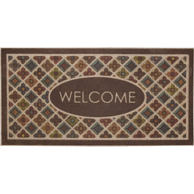 Flowery Tiles Door Mat, CHESTNUT, hi-res image number 0