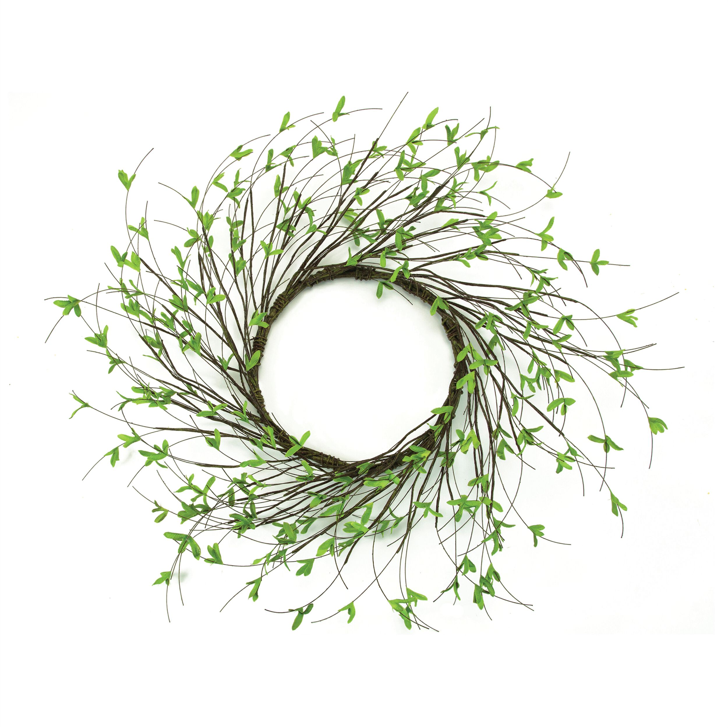 Mini Leaf Twig Wreath 22IND, GREEN, hi-res image number 0
