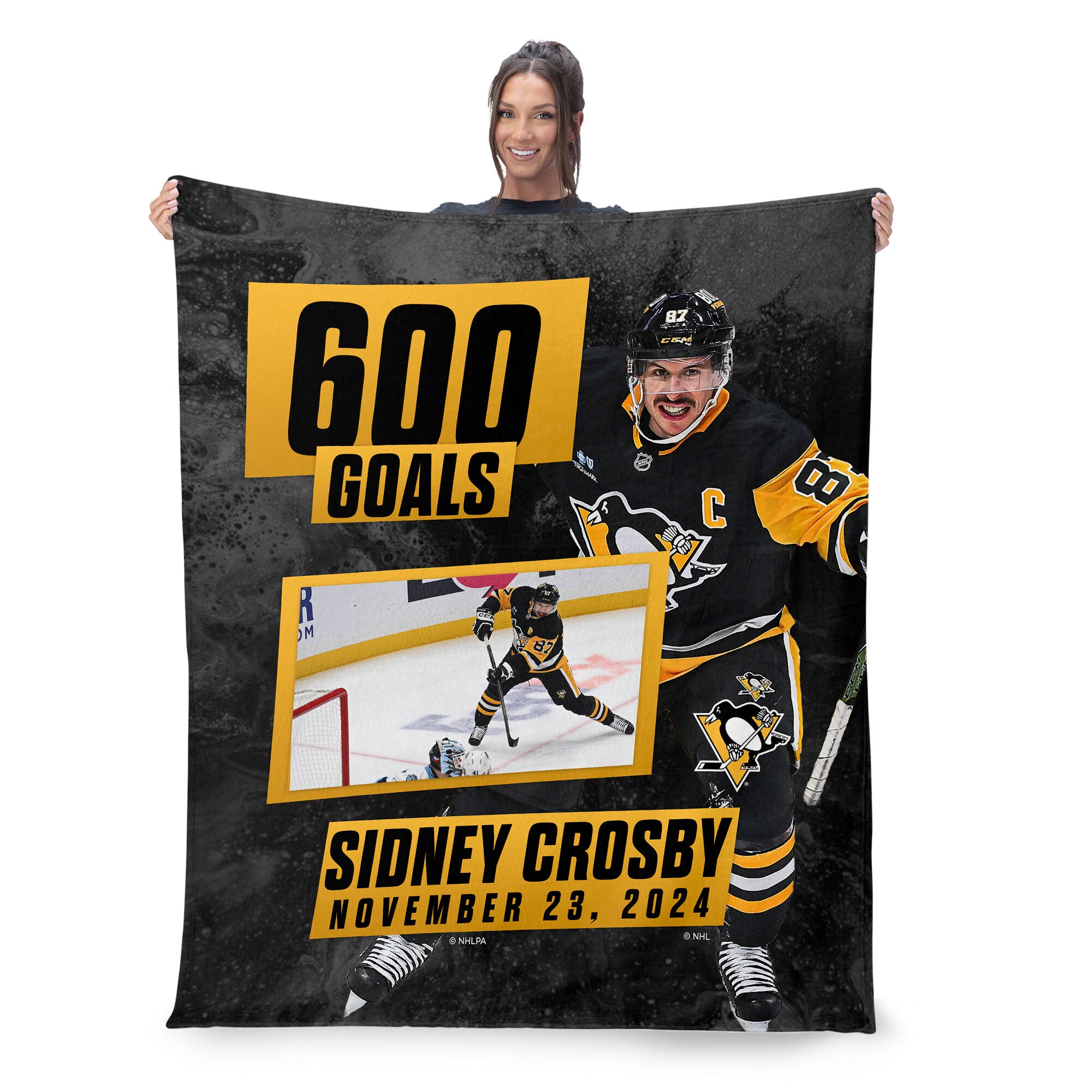 Pittsburgh Penguins Sidney Crosby NHL 600 Goal Milestone Silk Touch Sherpa Throw Blanket 50x60 Inches, BLACK, alternate image number 2