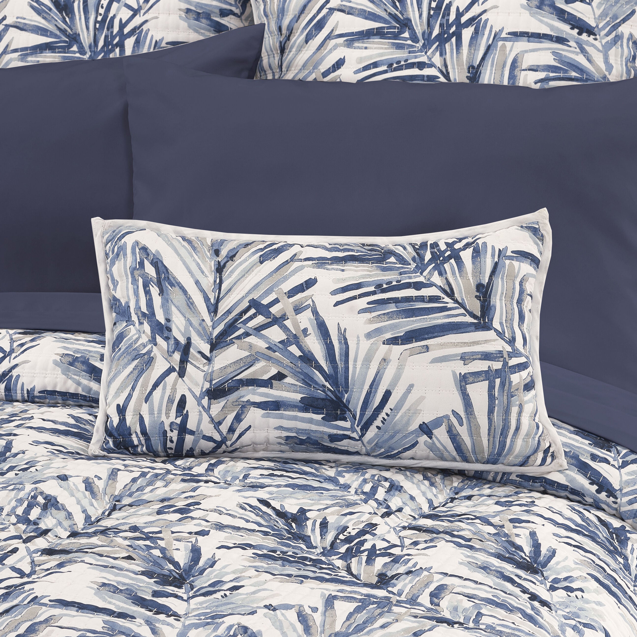 PALM BEACH QUILTED BOUDOIR DECORATIVE THROW PILLOW, BLUE, hi-res image number 0