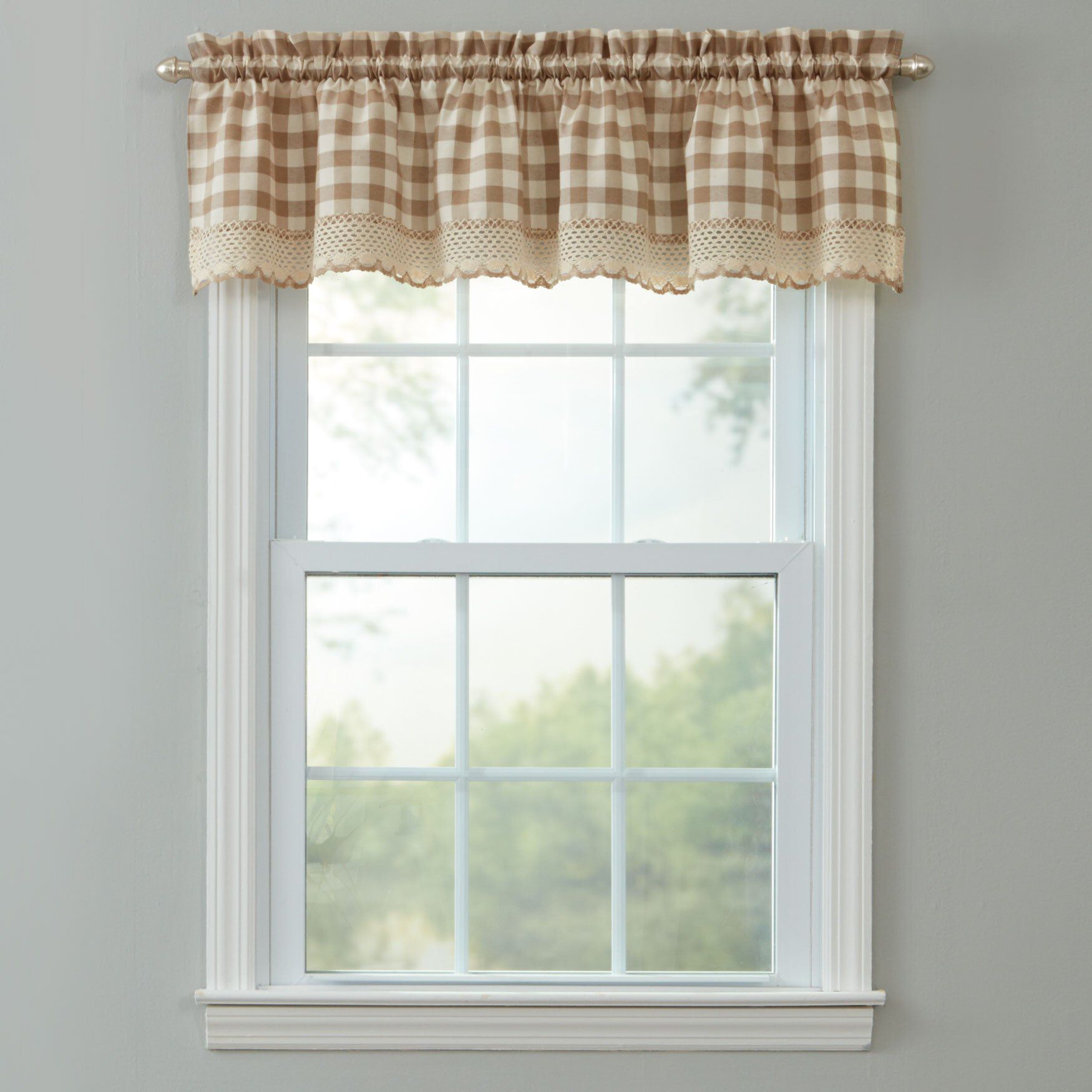 Buffalo Check Rod-Pocket Valance, TAUPE, hi-res image number 0