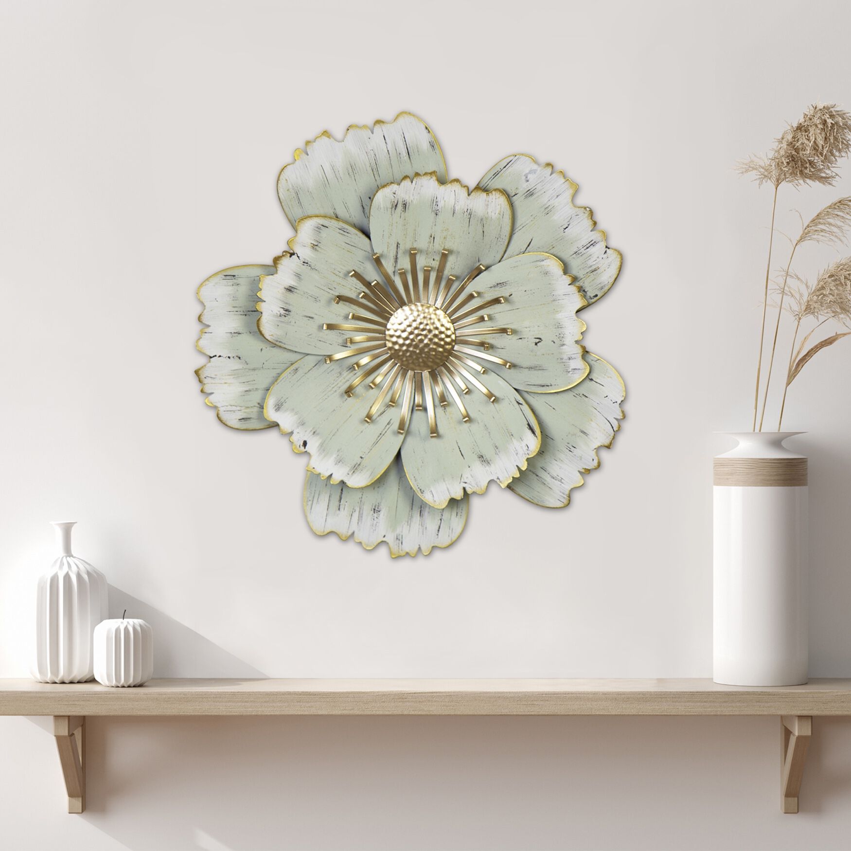 Layered Green Metal Flower Wall Decor, , alternate image number 6