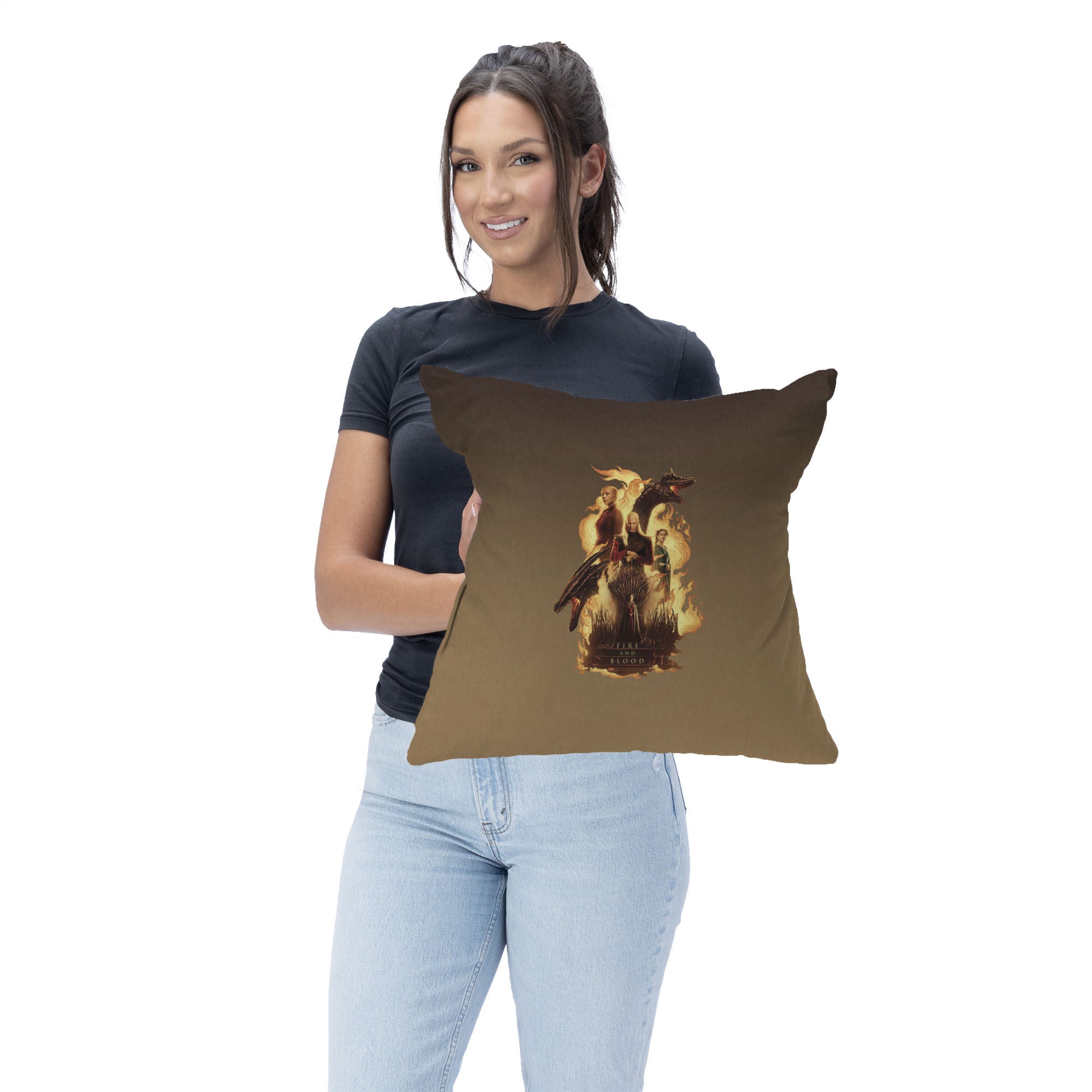 Warner Bros. House of the Dragon Fire and Blood Reigns Throw Pillow 18X18 Inches, BROWN, on-hover image number 1
