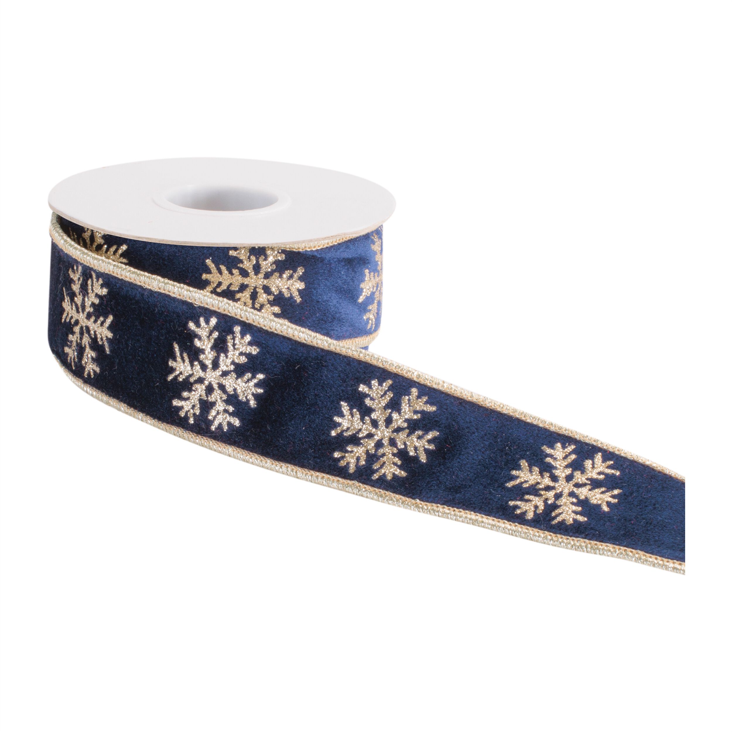 Snowflake Wired Ribbon (Set of 2), BLUE GOLD, alternate image number 1