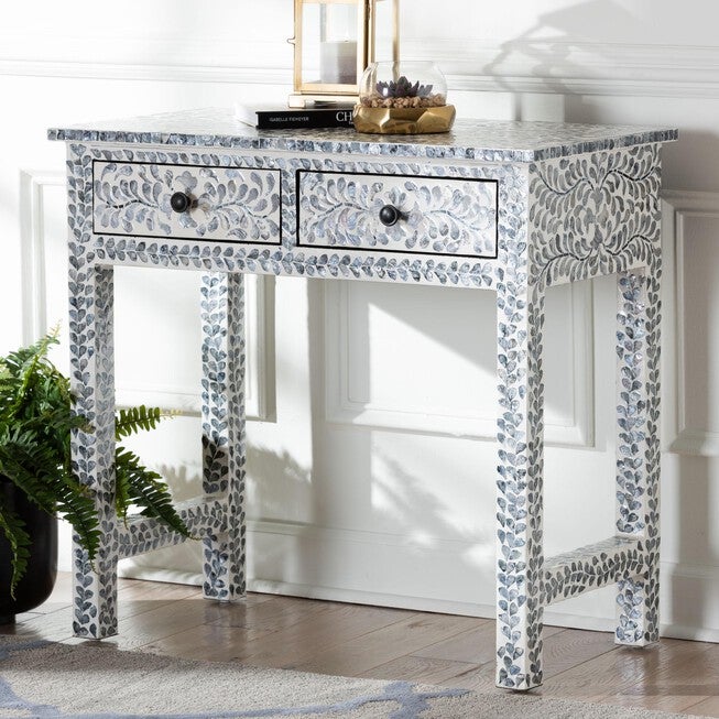 Diata Coastal Black and White Mother of Pearl Capiz Shell 2-Drawer ...