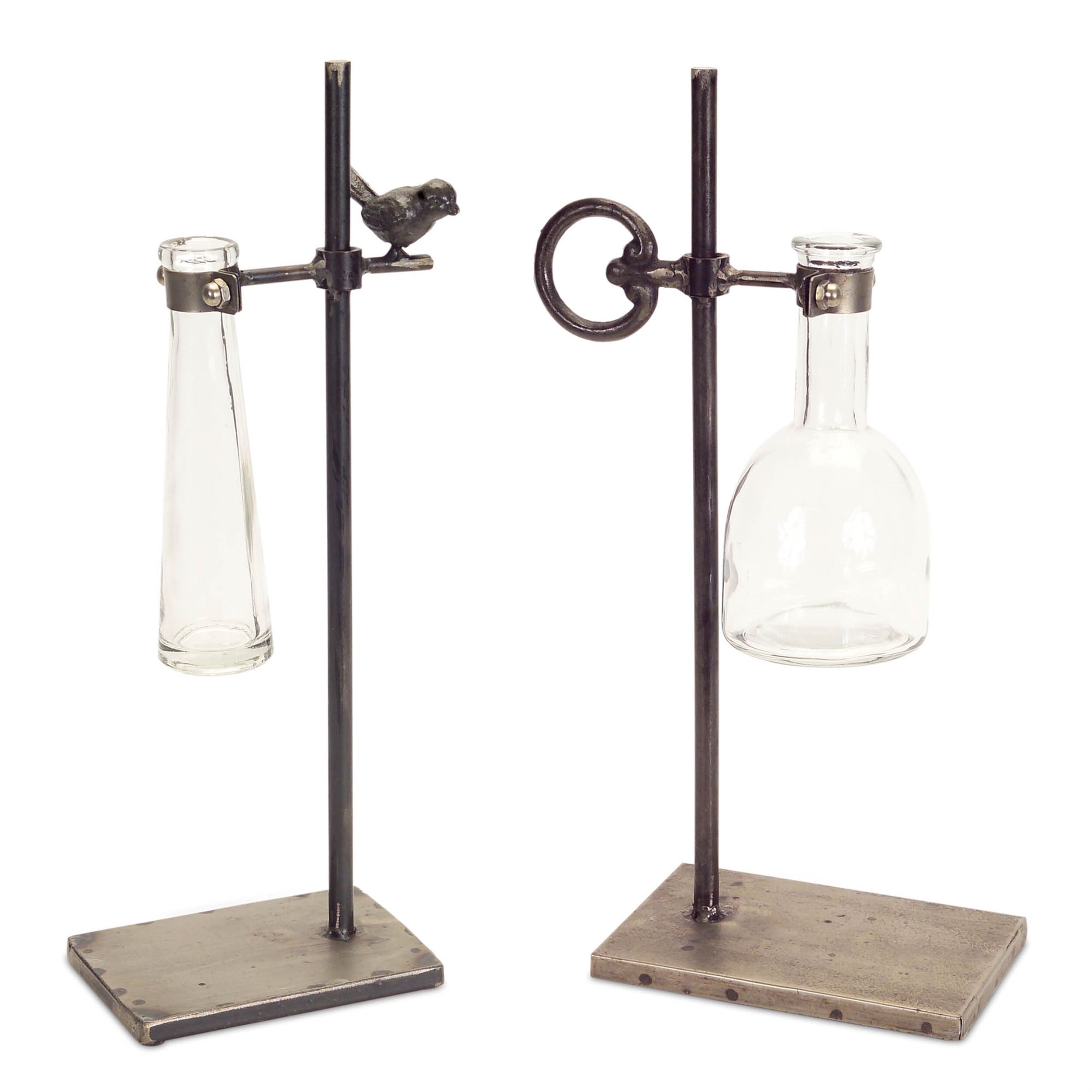 Hanging Bud Vase with Metal Stand Set of 2, BROWN, hi-res image number 0