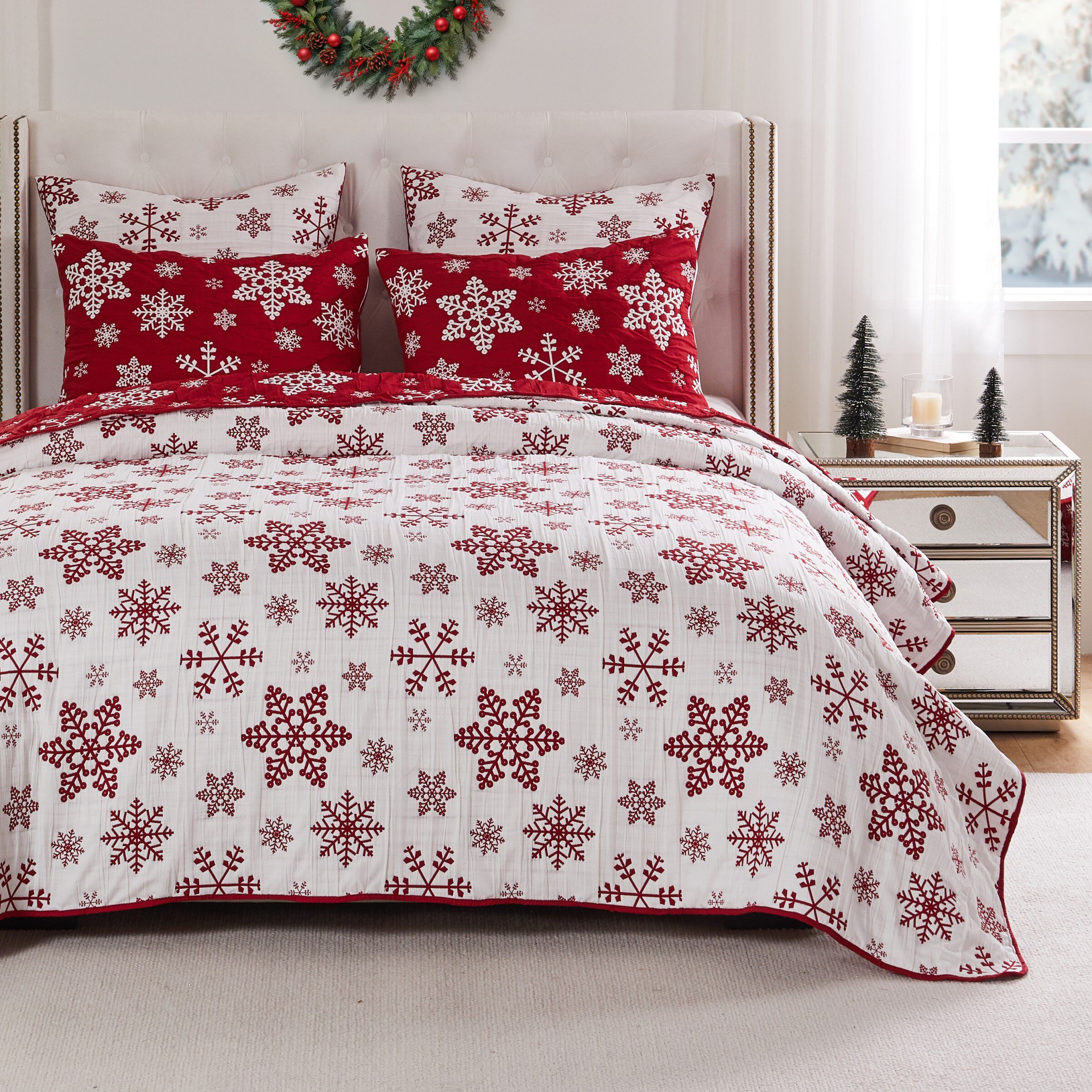 Novelty Holiday Matelass&eacute; Coverlet Set, SNOWFLAKES, alternate image number 2