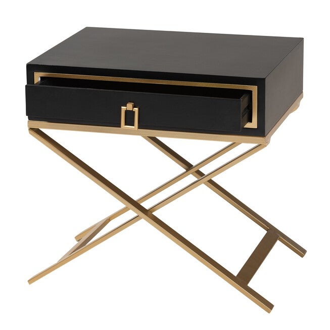 Lilibet Modern Glam And Luxe Black Finished Wood And Gold Metal 1-Drawer End Table, , alternate image number 9