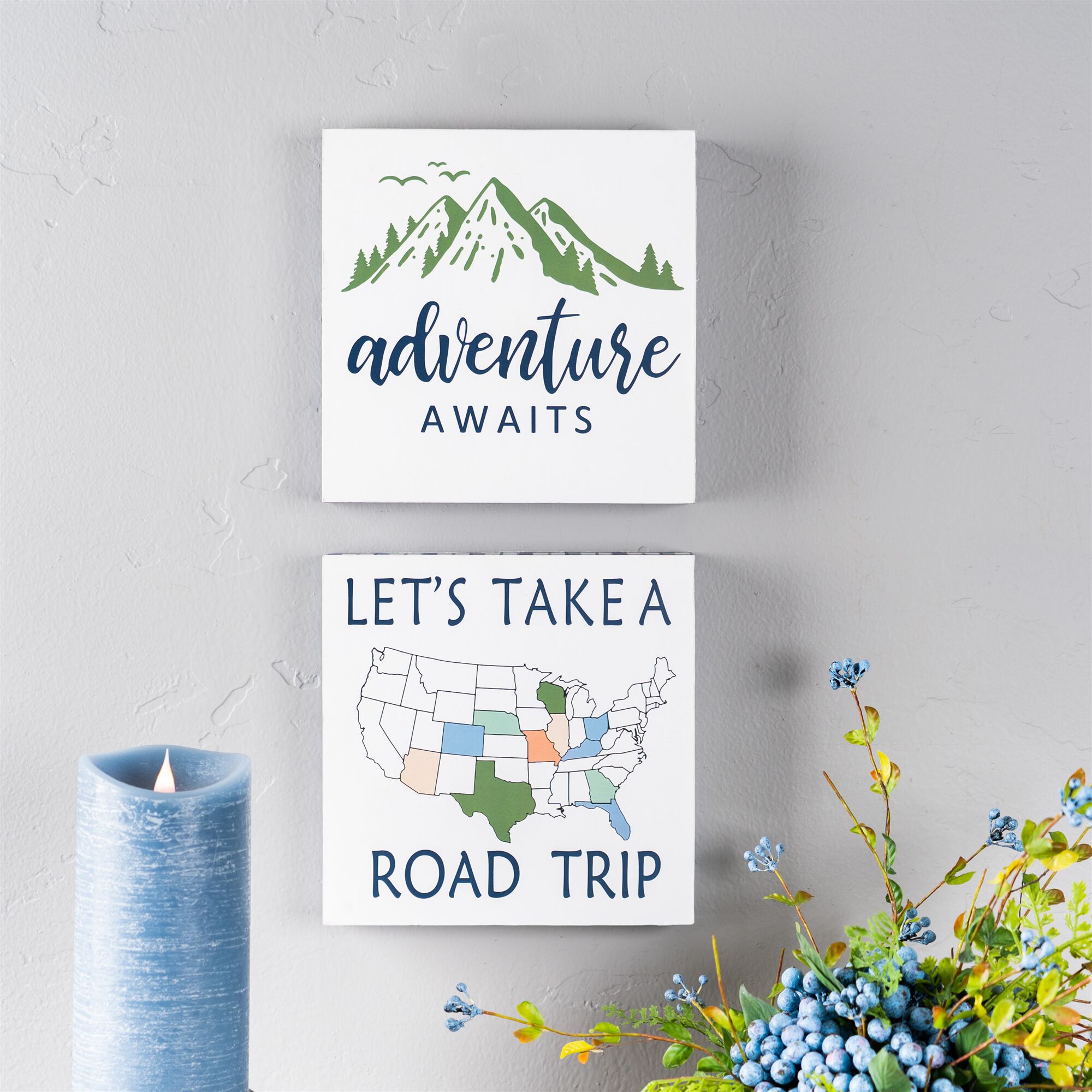 Wood Adventure Block Sentiment Sign (Set of 4), BLUE WHITE GREEN, alternate image number 4