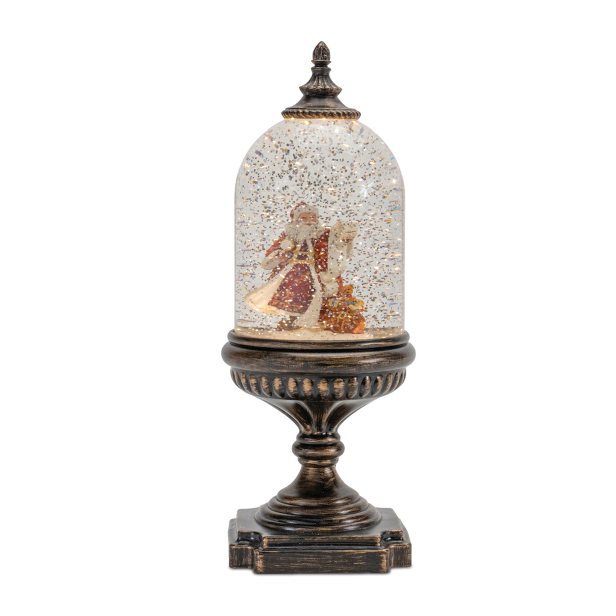 LED Snow Globe with Santa and Toy Bag 12.5 inchesH, BRONZE RED, hi-res image number 0