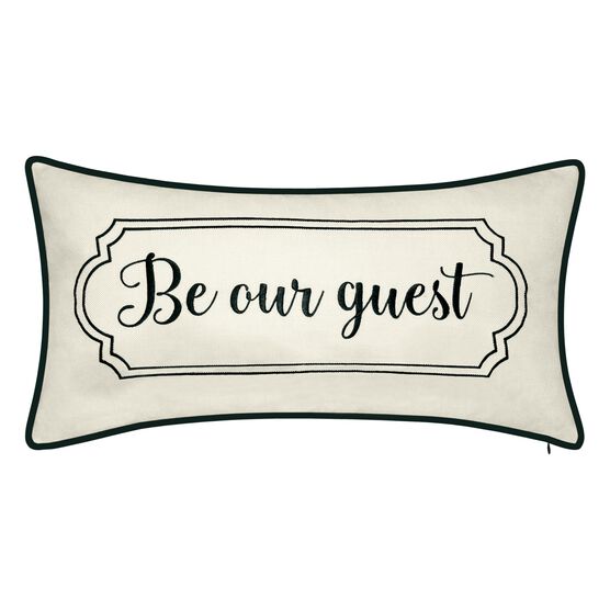 Celebrations ""Be Our Guest"" Embroidered Decorative Pillow , OYSTER BLACK, hi-res image number null