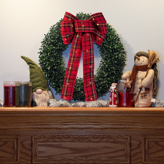 Red Plaid LED Wired Ribbon Bow, , alternate image number null