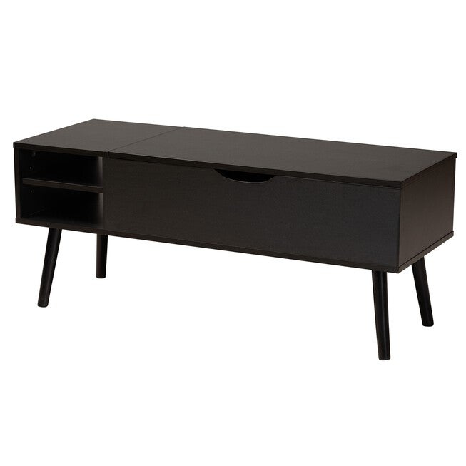 Roden Modern Two-Tone Black And Espresso Brown Finished Wood Coffee Table With Lift-Top Storage Compartment, BLACK ESPRESSO, hi-res image number 0