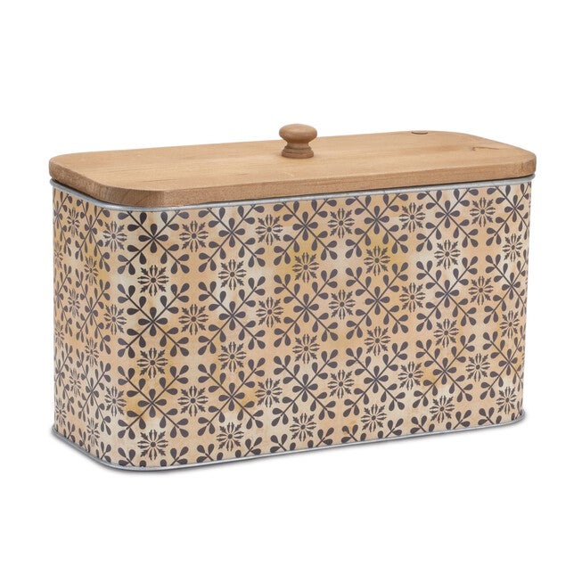 Geometric Canister with Natural Wood Lid 11 inchesL, BLACK/BEIGE, hi-res image number null