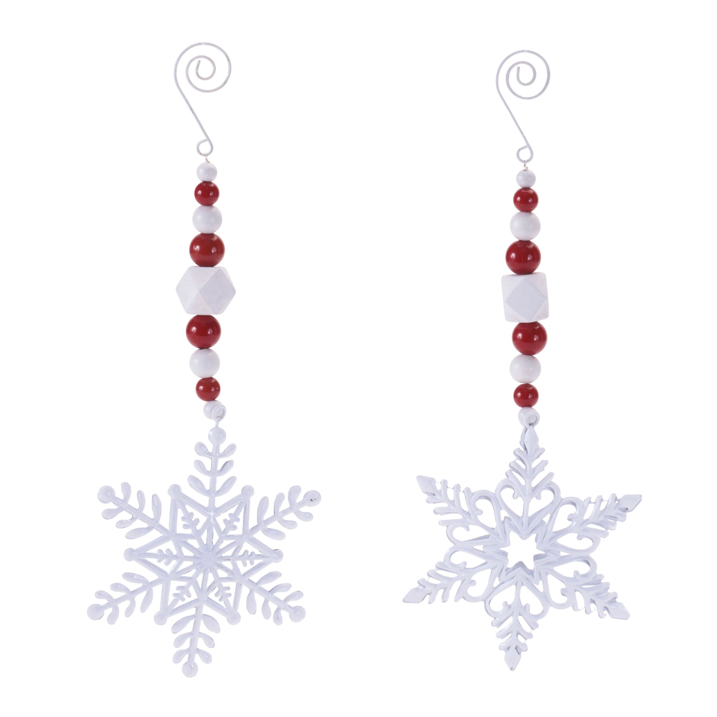 Snowflake Drop Ornaments (Set of 6), WHITE RED, hi-res image number 0