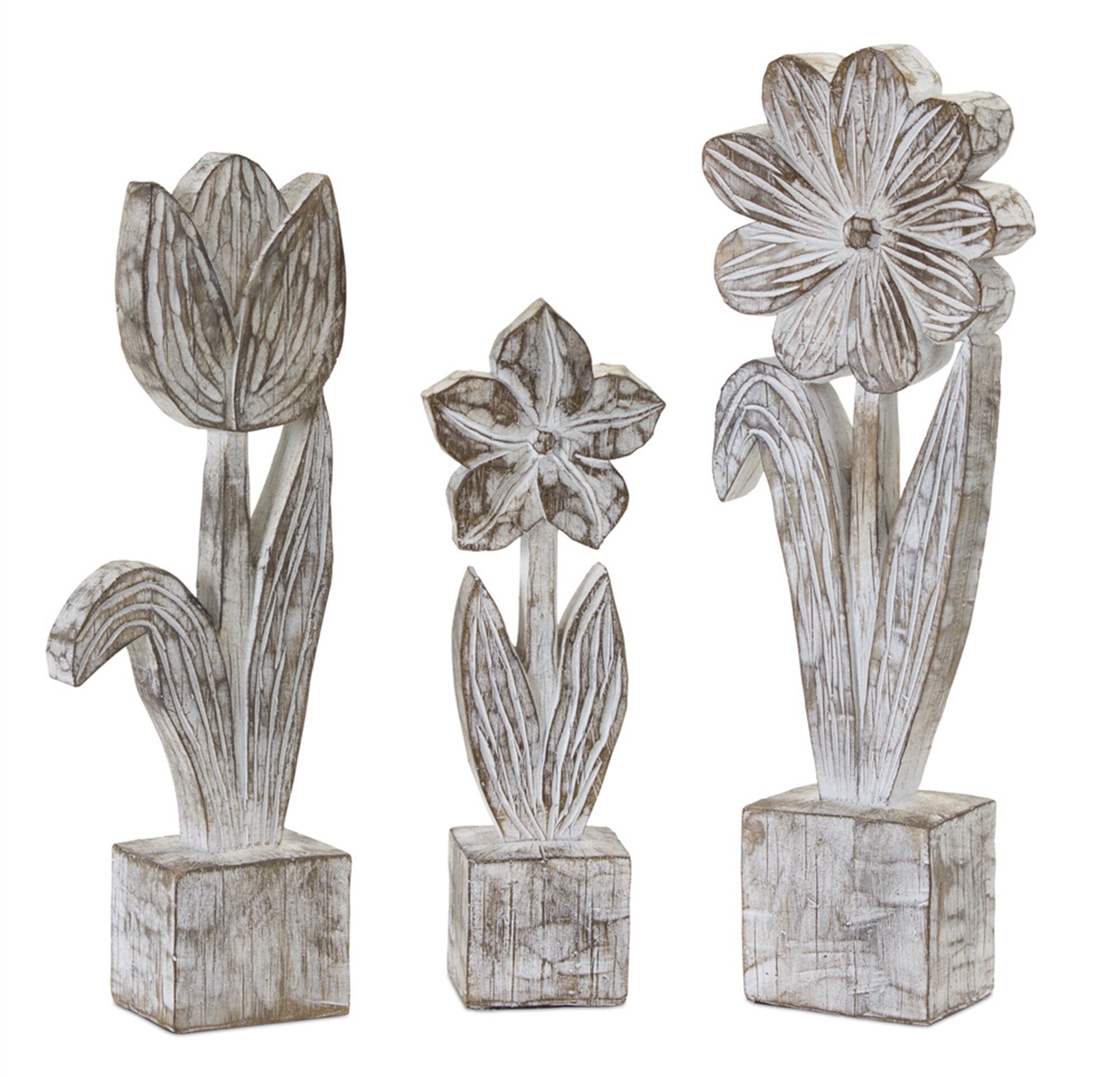 Potted Floral (Set of 3) 10.5 inchesH, 12.75 inchesH, 14.25 inchesH Resin/Stone Powder, GREY/WHITE/BROWN, hi-res image number 0