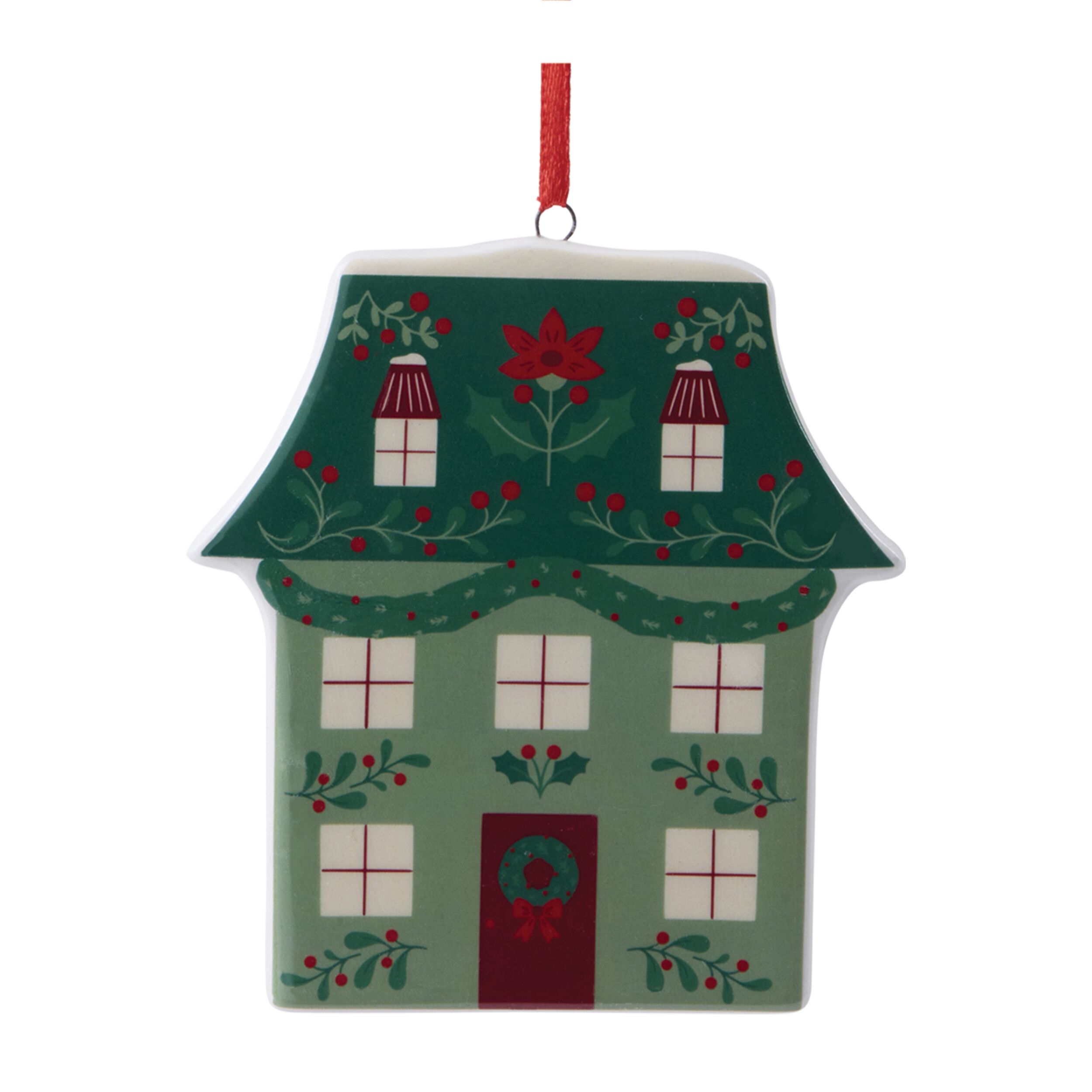 Ceramic House Ornament Assortment  (Set of 9), GREEN CREAM RED, alternate image number 2