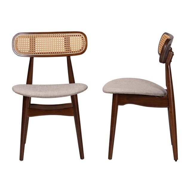 Tarana Mid-Century Modern Grey Fabric And Walnut Brown Finished Wood 2-Piece Dining Chair Set, , alternate image number 2