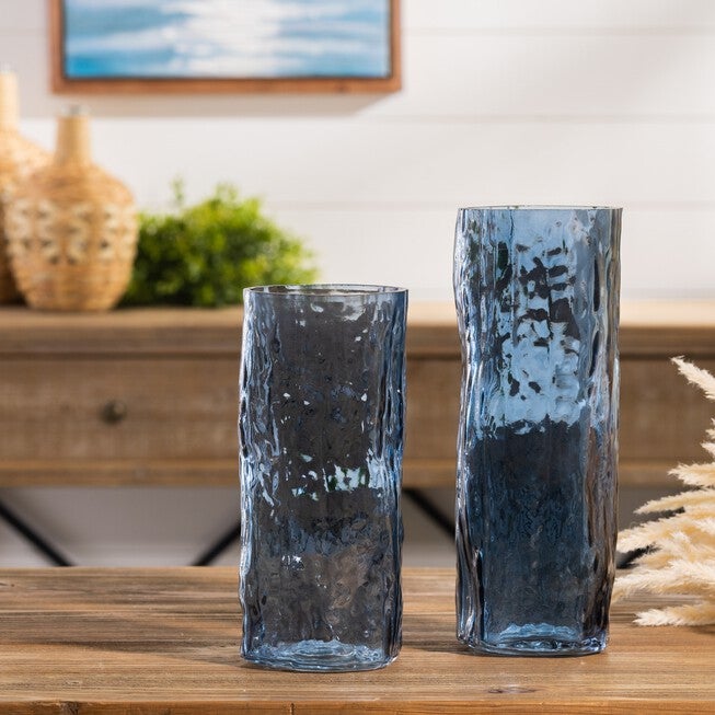Blue Wavy Glass Vase (Set of 2), BLUE, alternate image number null