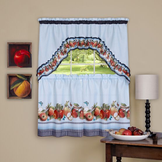 Golden Delicious Printed Tier & Swag Window Curtain Set, ICED BLUE, hi-res image number null