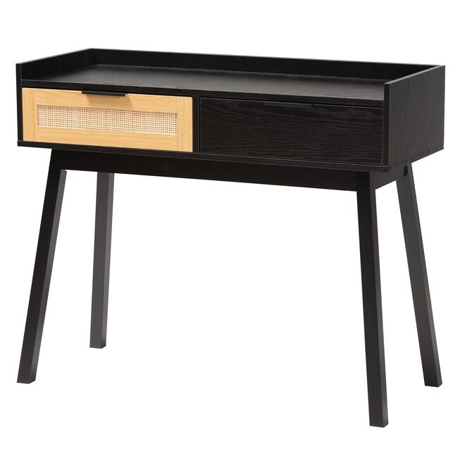 Kalani Mid-Century Modern Two-Tone Espresso Brown And Natural Brown Finished Wood 2-Drawer Console Table, DARK BROWN NATURAL BROWN, hi-res image number 0