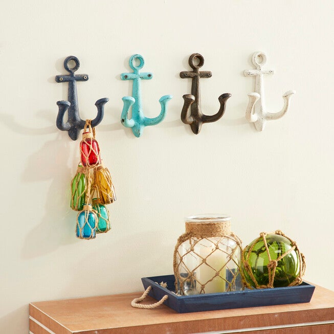 Set Of 4 Multi Colored Metal Coastal Wall Hook Wall Hook, , alternate image number null