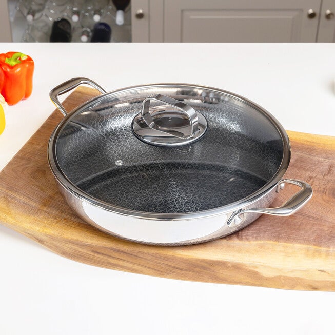 LIVWELL DiamondClad™ 14 inches Hybrid Nonstick Stainless Steel Everything Pan Set w/ Tempered Glass Lid, Dishwasher Safe, PFOA-free – Silver/Black, SILVER, on-hover image number 1