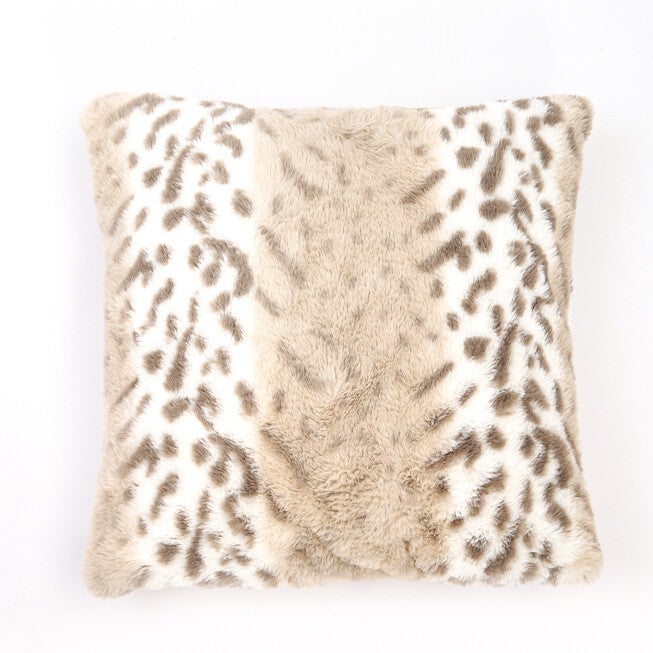 SNOW LEOPARD FAUX FUR PILLOW 18X18, NATURAL, hi-res image number 0